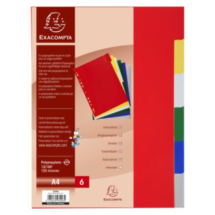 Intercalaires plastique souple 6 positions - A4 - Couleurs assorties